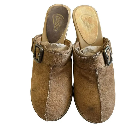 Vintage Candies's Clarah Suede‎ Wedge Women's 8.5 Tan Y2K Buckle Slip On - Picture 2 of 9